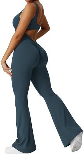 Women Sleeveless Flare Jumpsuits Fitness Yoga Long Pants - Chic Angle